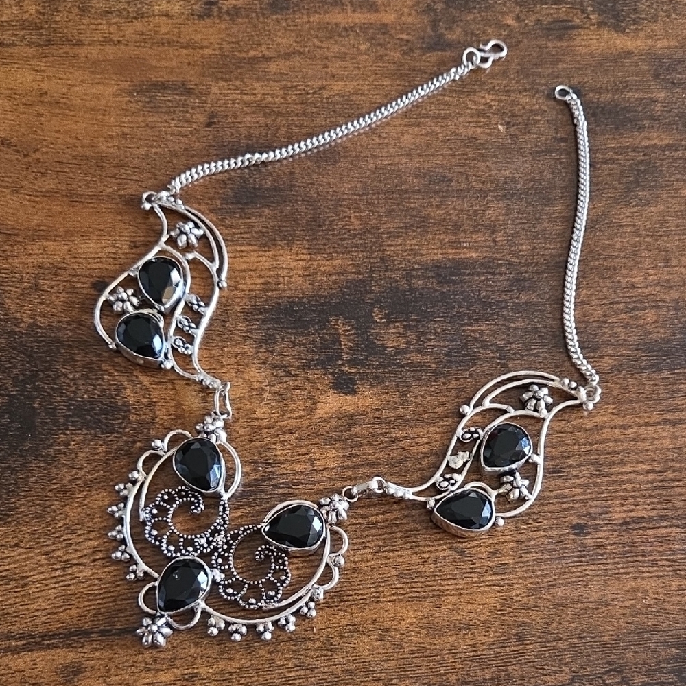 925 Silver Plated Onyx Collar Necklace